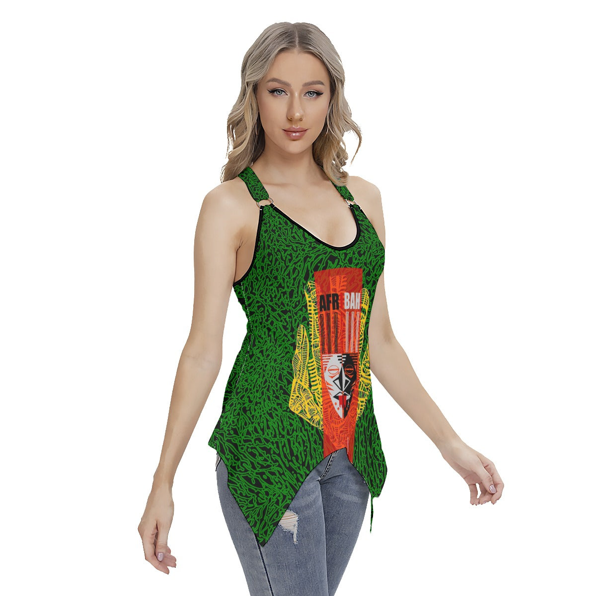 All-Over Print Women's Racing Tank Top With Irregular Hem