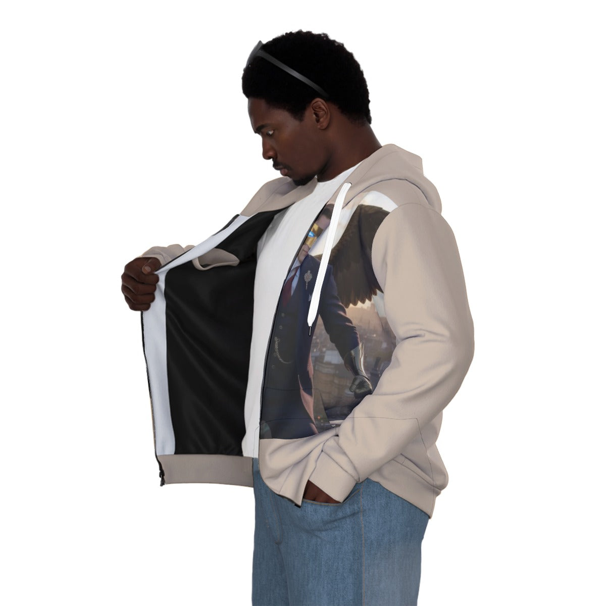 All-Over Print Unisex Zipper Hoodie With Black Lining