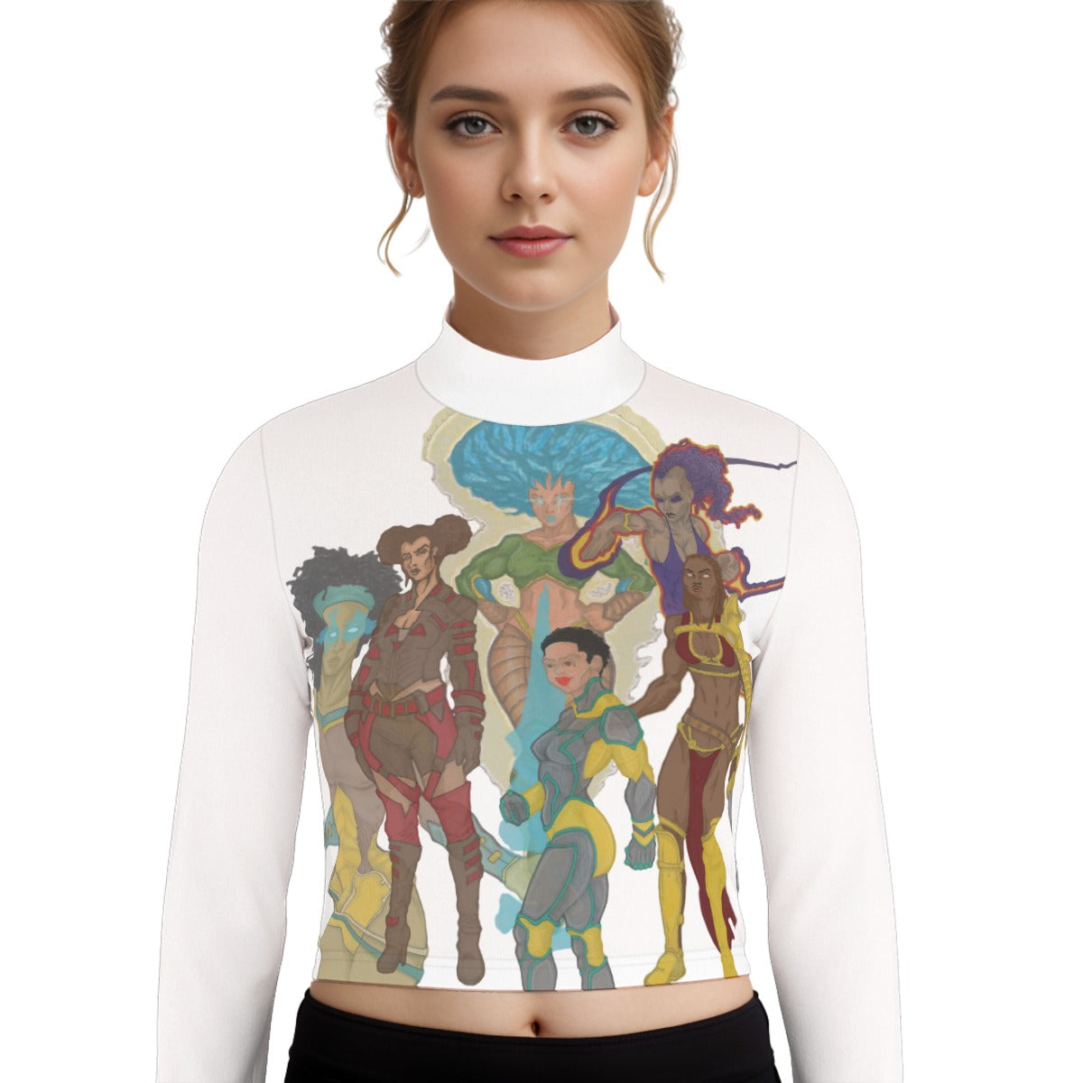 Eco-Friendly All-Over Print Women's Turtleneck T-shirt With Long Sleeve