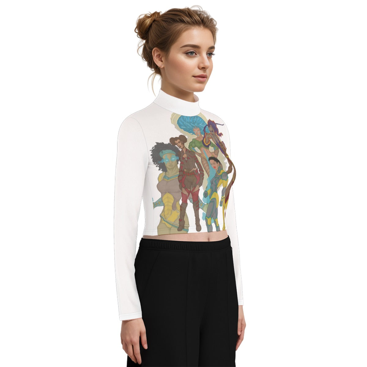 Eco-Friendly All-Over Print Women's Turtleneck T-shirt With Long Sleeve