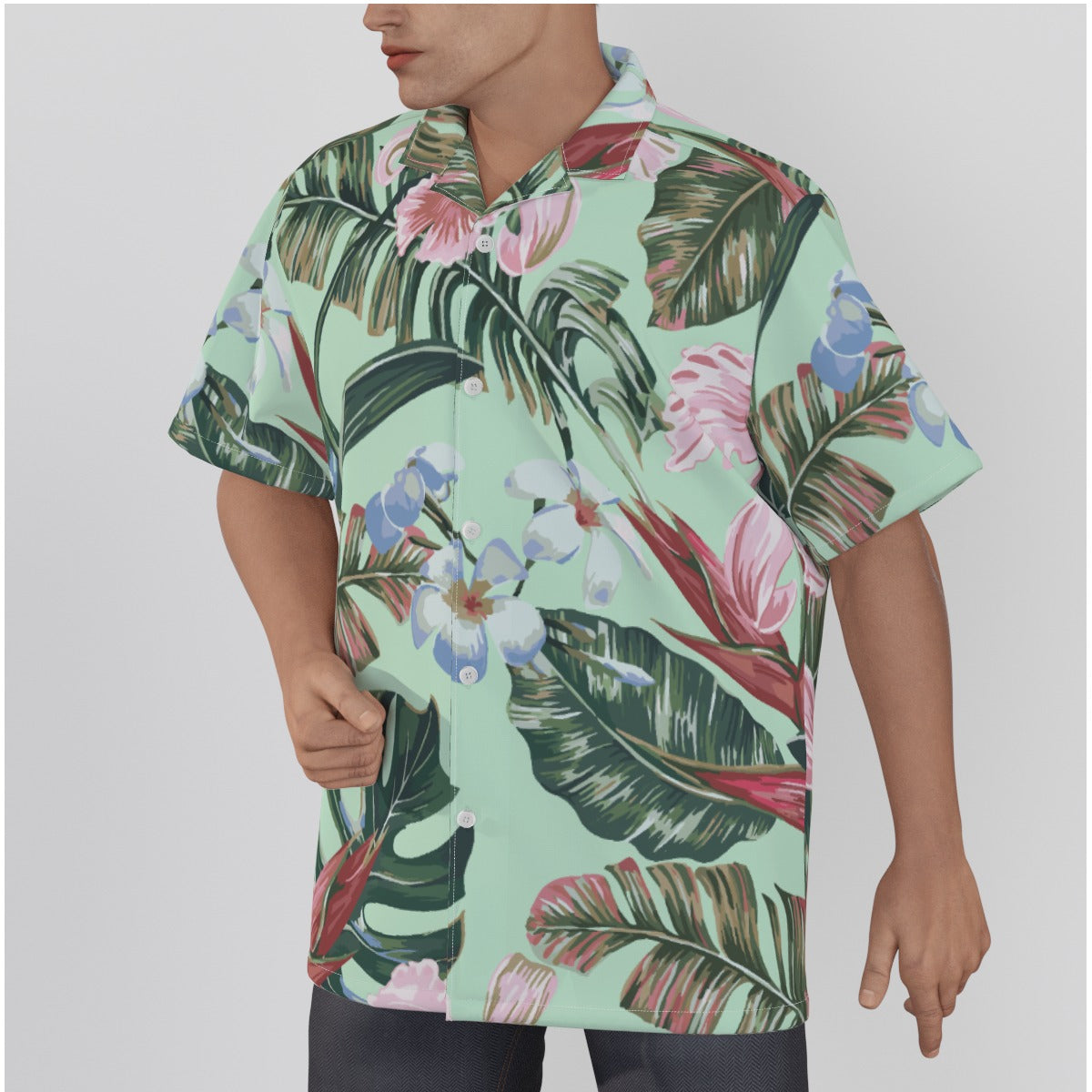 All-Over Print Men's Hawaiian Shirt With Button Closure