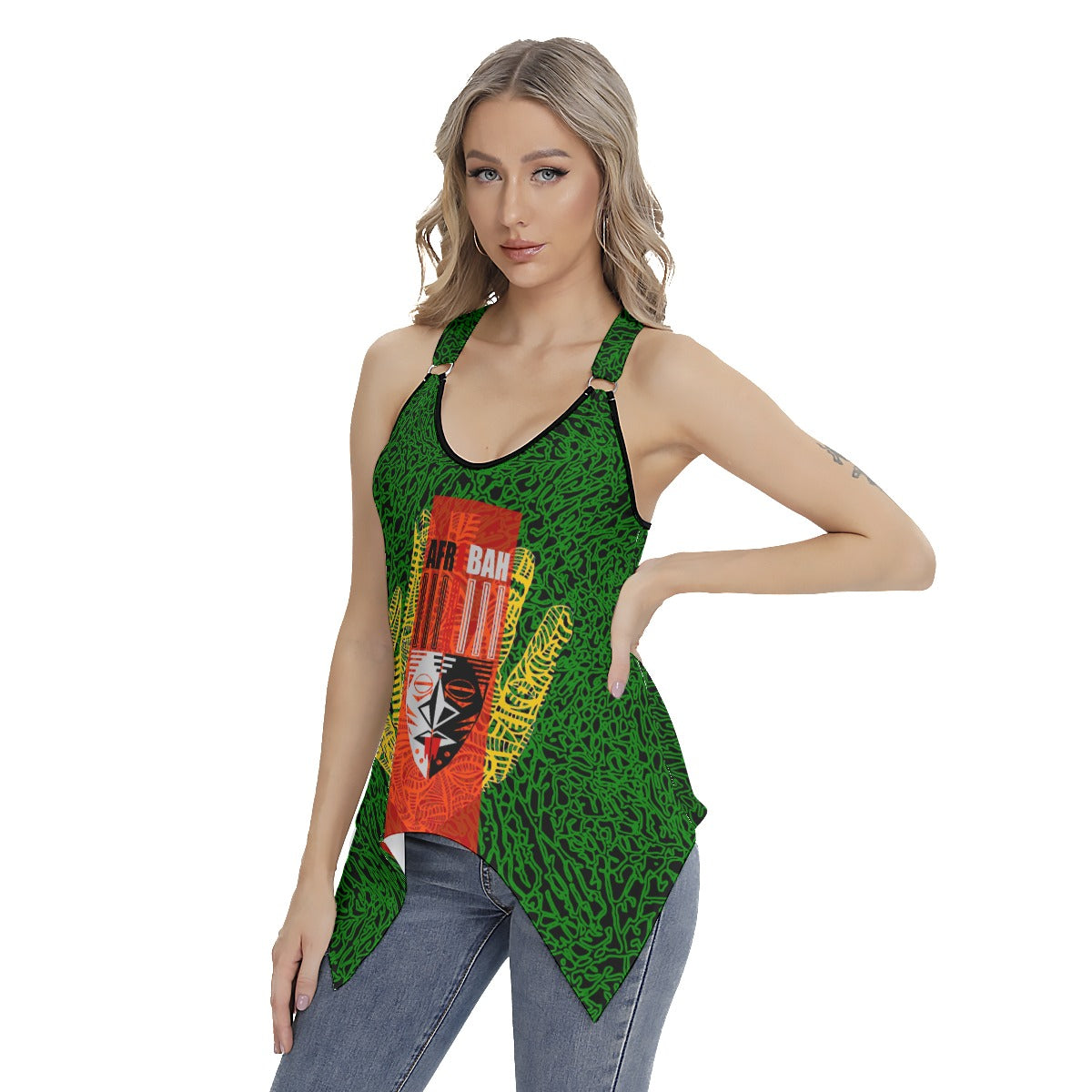 All-Over Print Women's Racing Tank Top With Irregular Hem