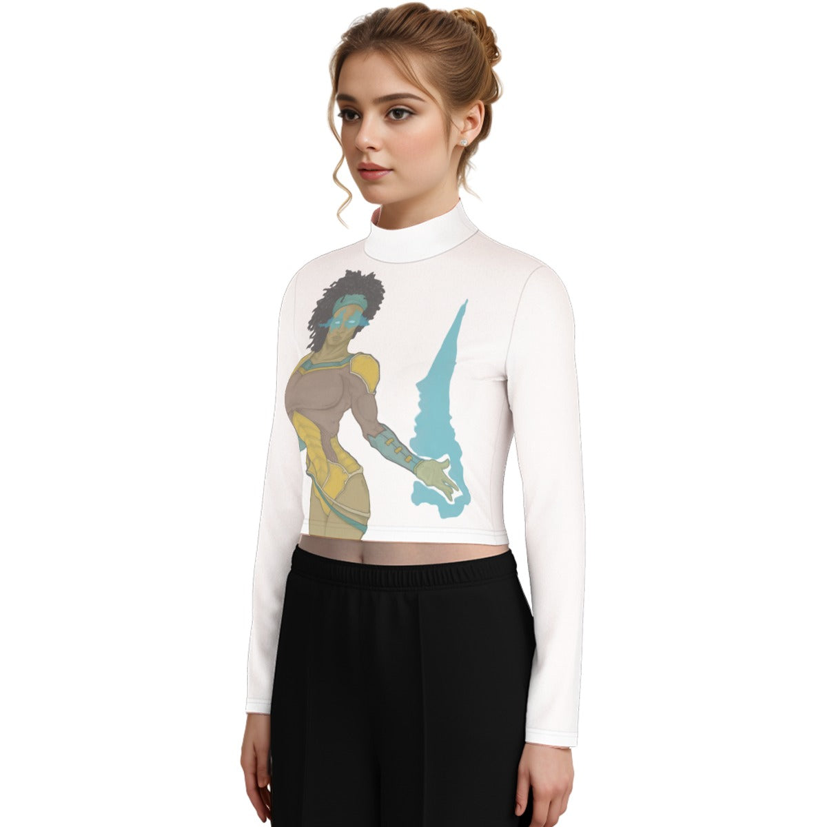 Eco-Friendly All-Over Print Women's Turtleneck T-shirt With Long Sleeve