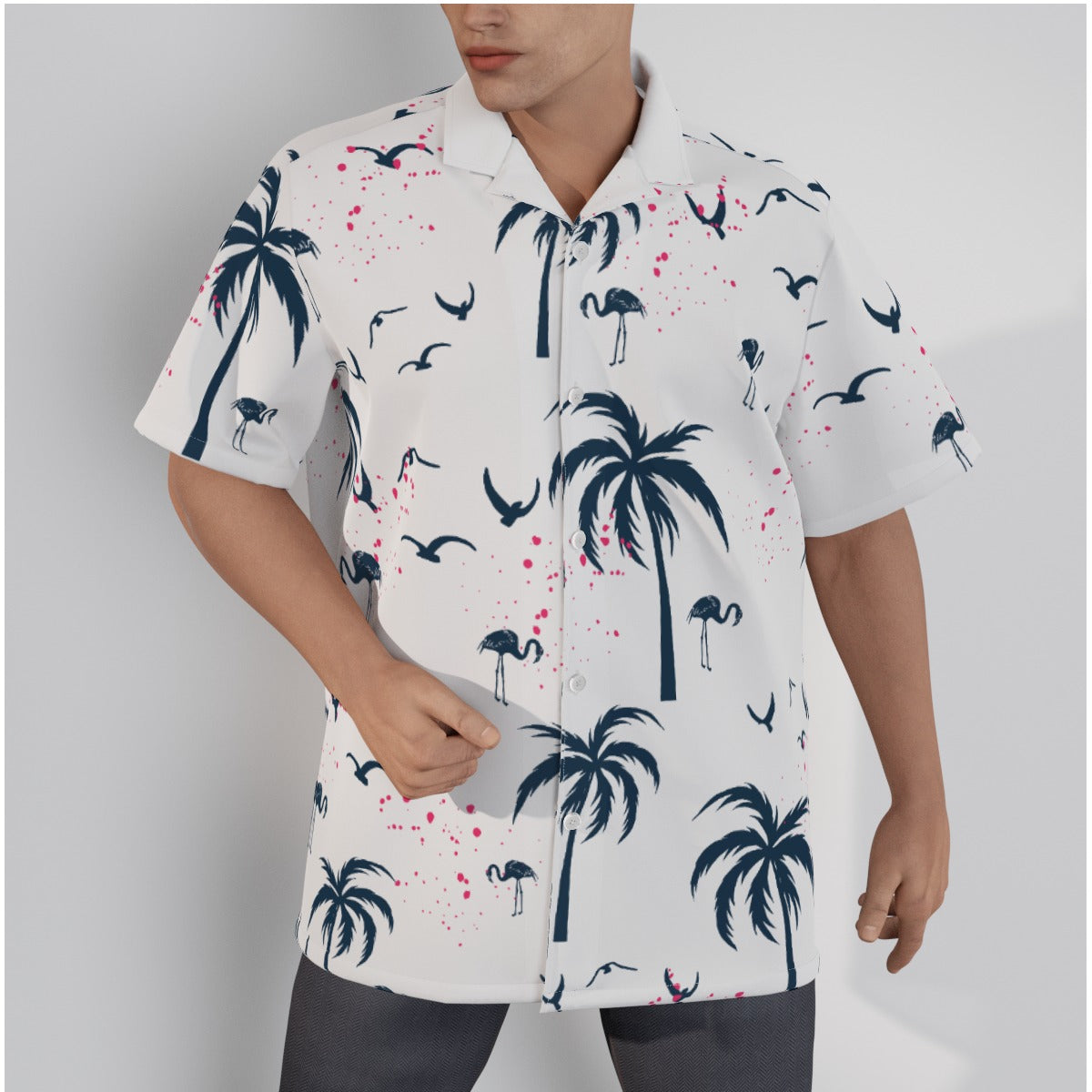 All-Over Print Men's Hawaiian Shirt With Button Closure