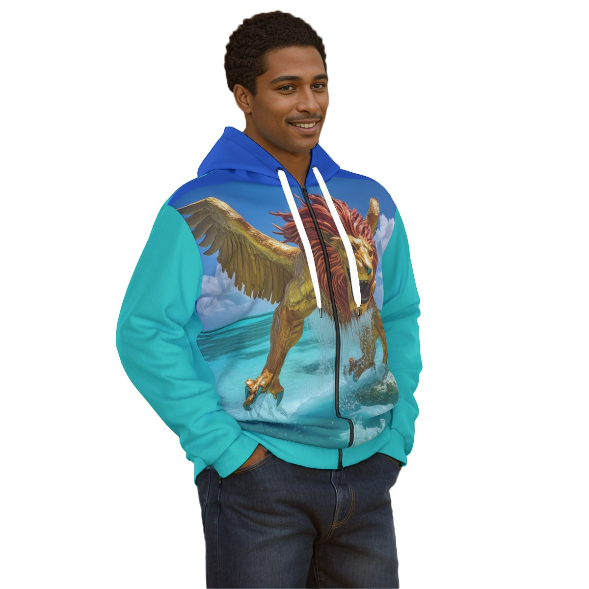 All-Over Print Unisex Zipper Hoodie With Black Lining
