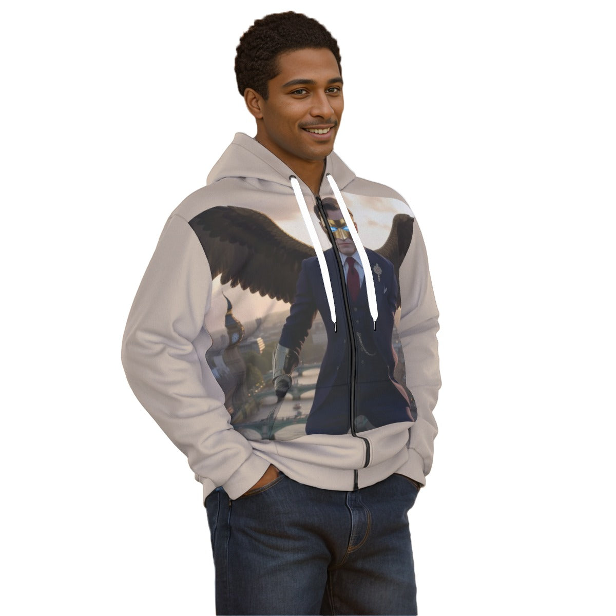 All-Over Print Unisex Zipper Hoodie With Black Lining
