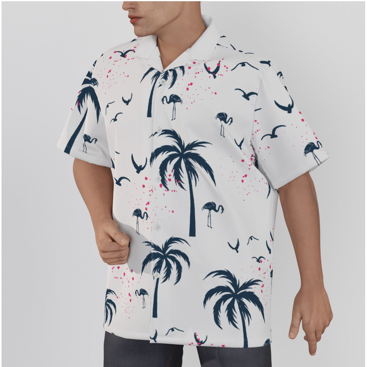 All-Over Print Men's Hawaiian Shirt With Button Closure
