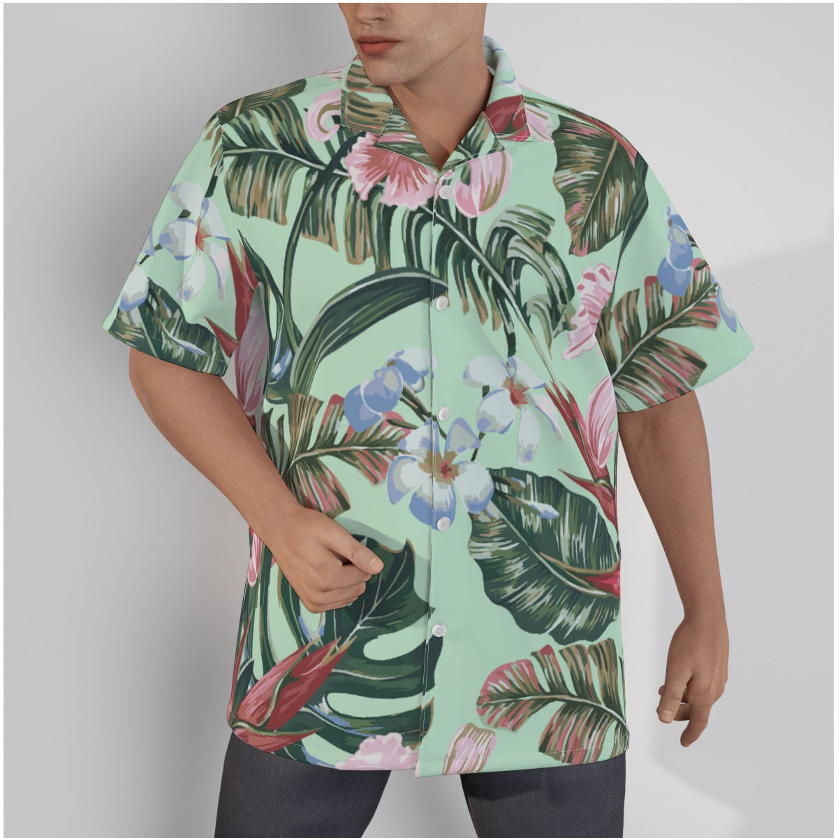 All-Over Print Men's Hawaiian Shirt With Button Closure