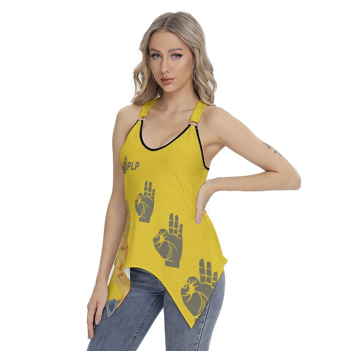 All-Over Print Women's Racing Tank Top With Irregular Hem