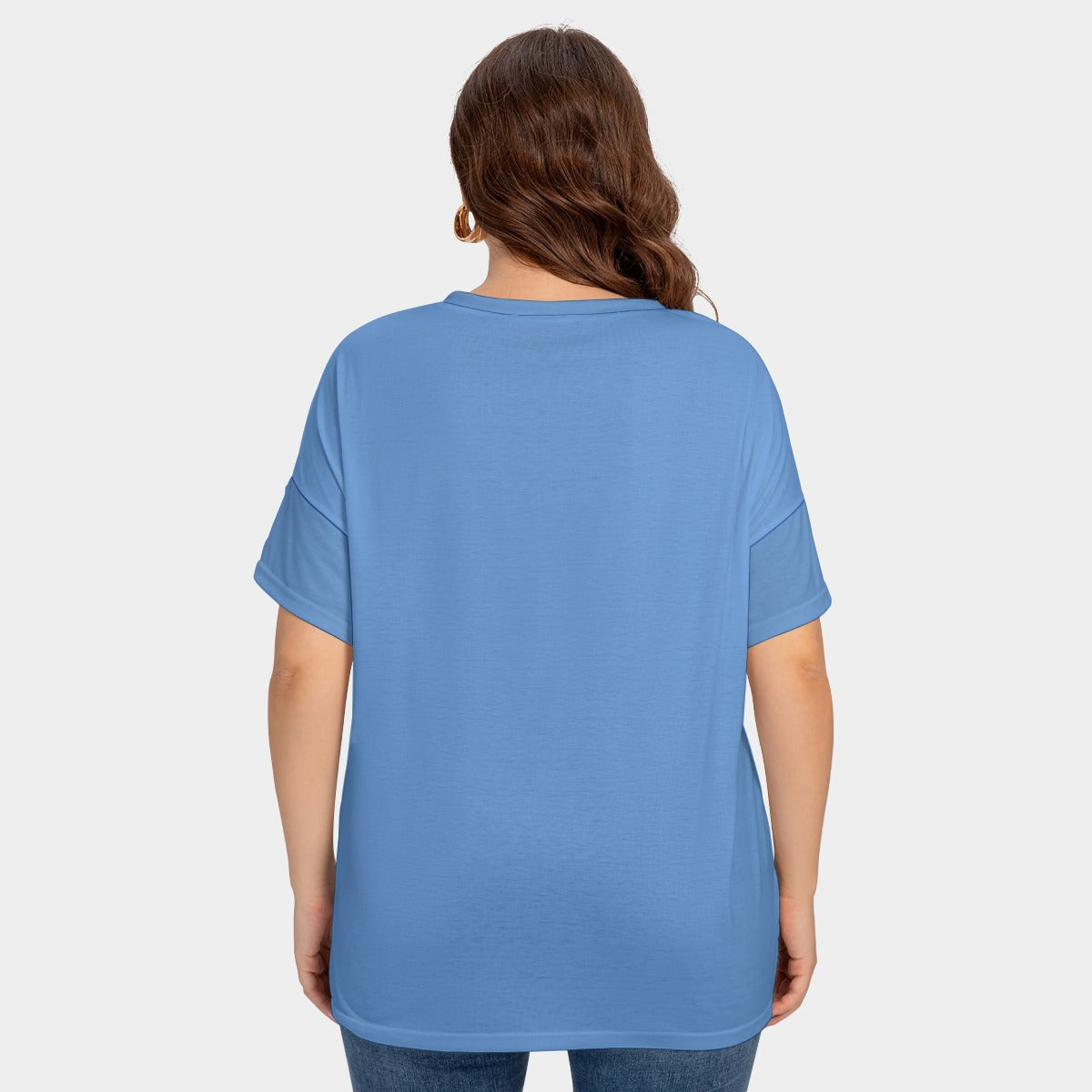 All-Over Print Women's Drop-shoulder Short Sleeve T-shirt With Sleeve Loops(Plus Size)