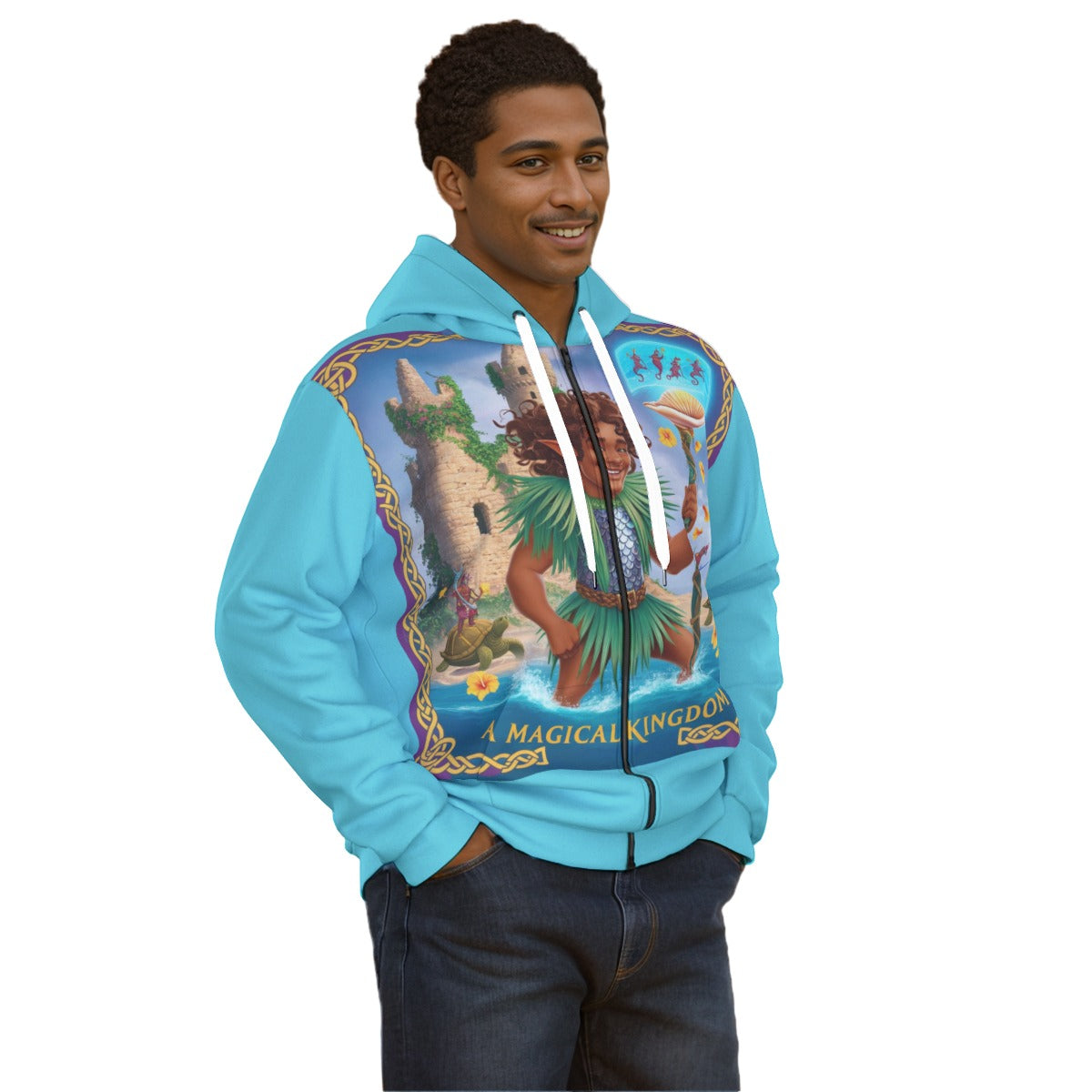 All-Over Print Unisex Zipper Hoodie With Black Lining