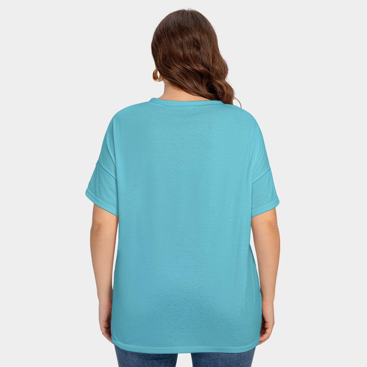 All-Over Print Women's Drop-shoulder Short Sleeve T-shirt With Sleeve Loops(Plus Size)