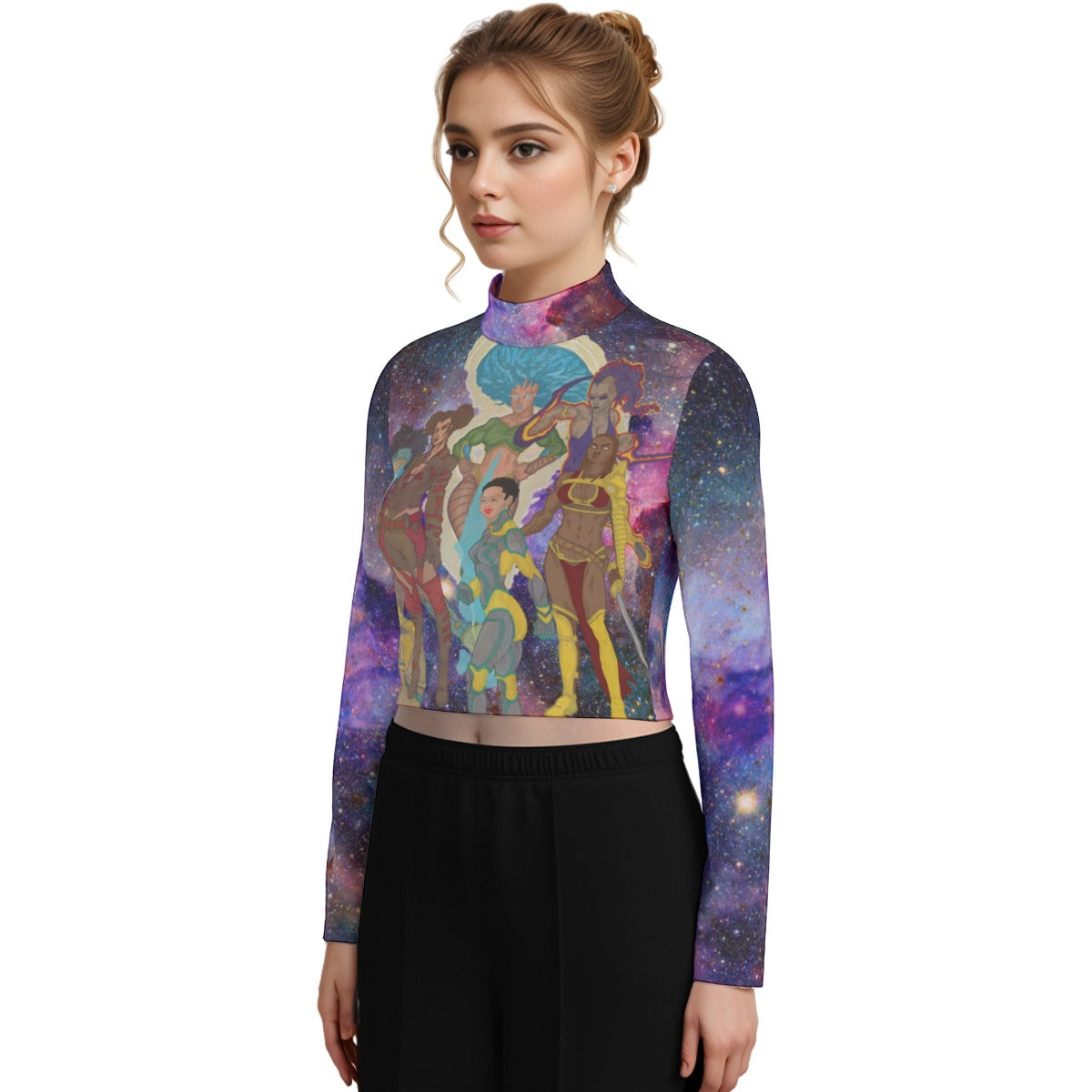 Eco-Friendly All-Over Print Women's Turtleneck T-shirt With Long Sleeve