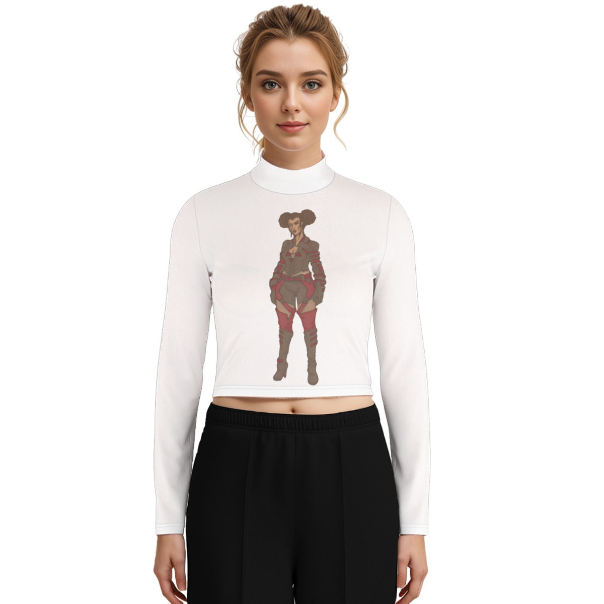 Eco-Friendly All-Over Print Women's Turtleneck T-shirt With Long Sleeve