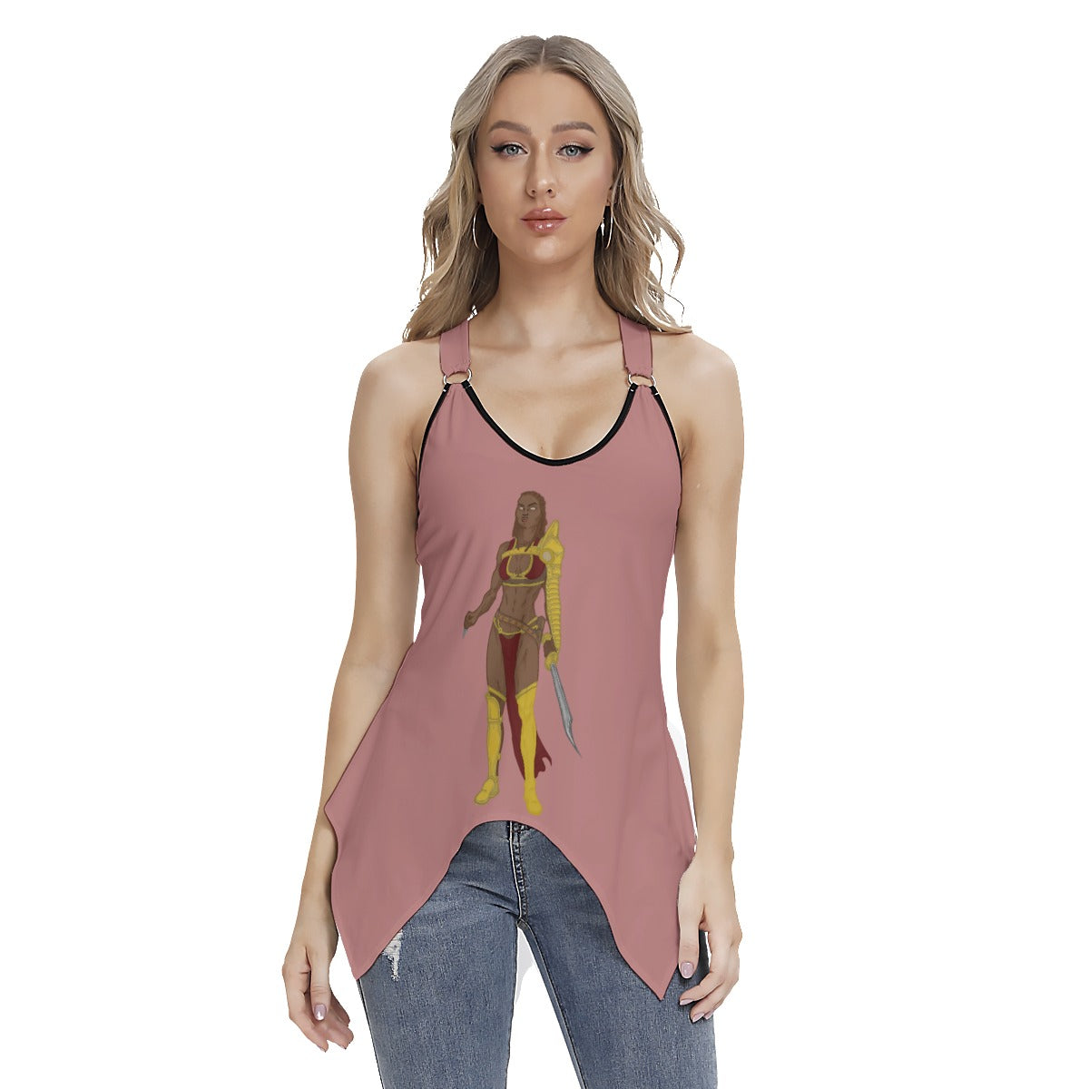 All-Over Print Women's Racing Tank Top With Irregular Hem