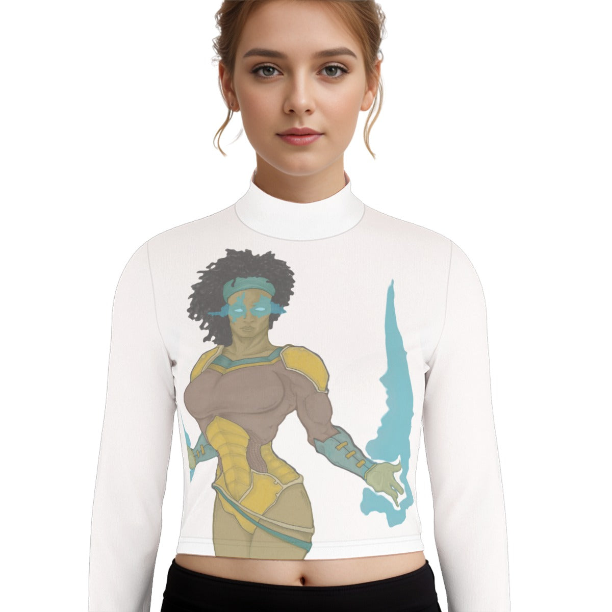 Eco-Friendly All-Over Print Women's Turtleneck T-shirt With Long Sleeve