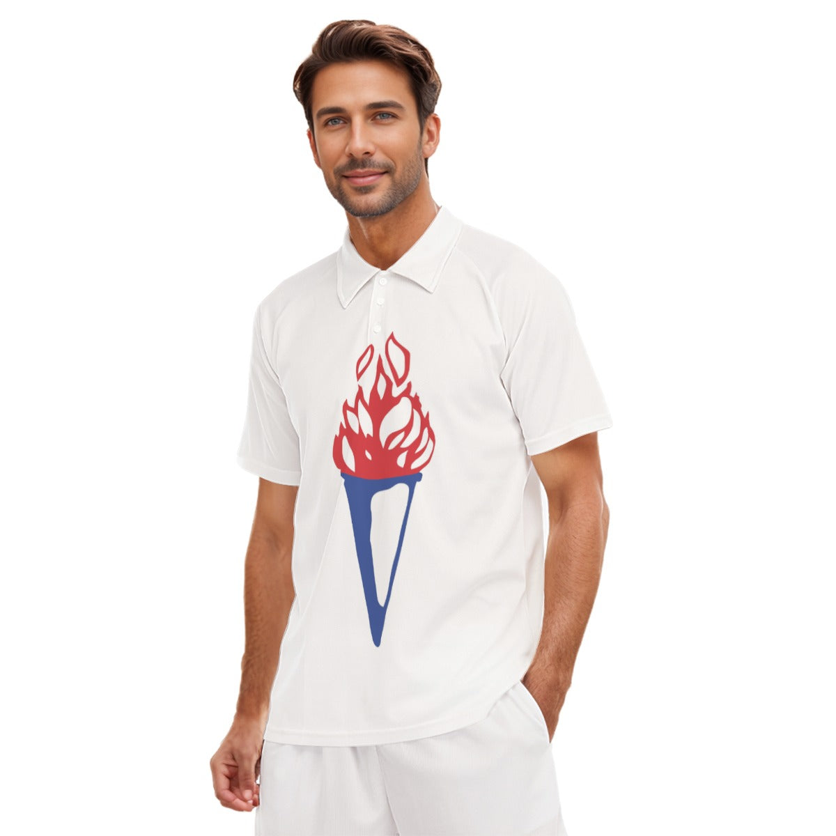 All-Over Print Men's Short Sleeve Polo Shirt With Button Closure