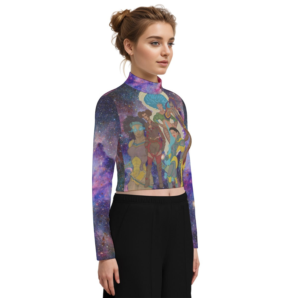Eco-Friendly All-Over Print Women's Turtleneck T-shirt With Long Sleeve