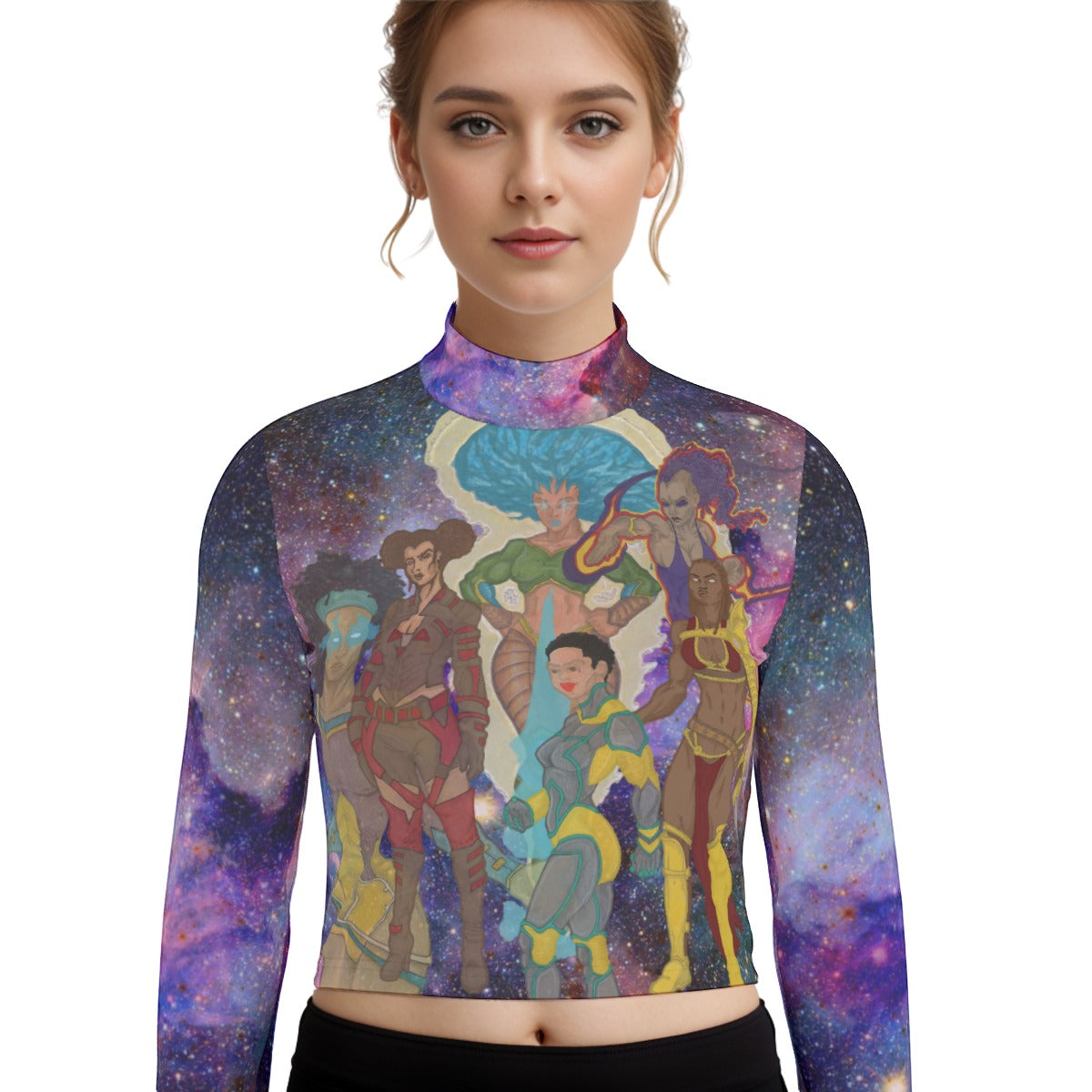 Eco-Friendly All-Over Print Women's Turtleneck T-shirt With Long Sleeve