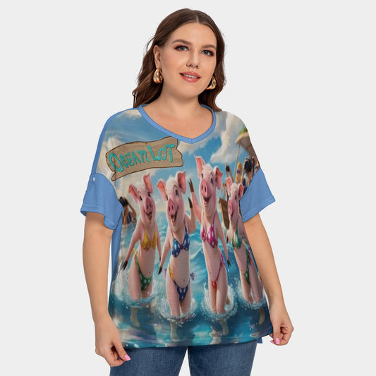All-Over Print Women's Drop-shoulder Short Sleeve T-shirt With Sleeve Loops(Plus Size)