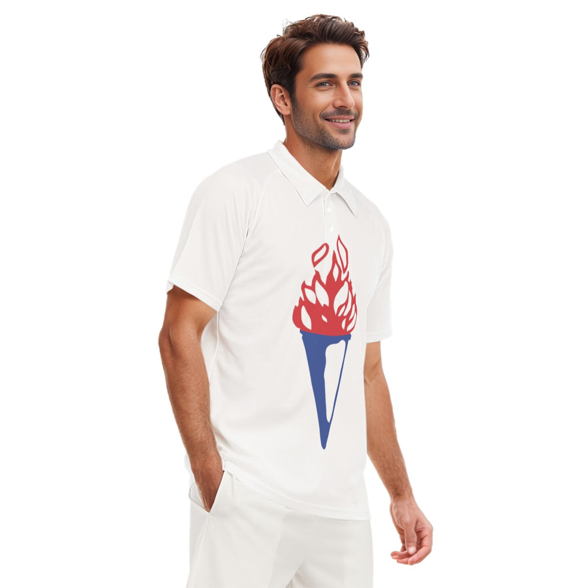 All-Over Print Men's Short Sleeve Polo Shirt With Button Closure