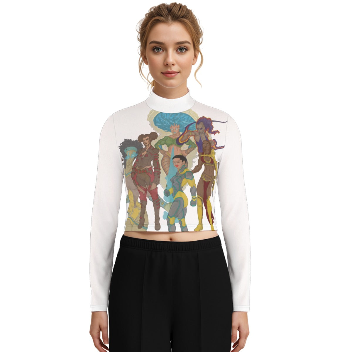 Eco-Friendly All-Over Print Women's Turtleneck T-shirt With Long Sleeve