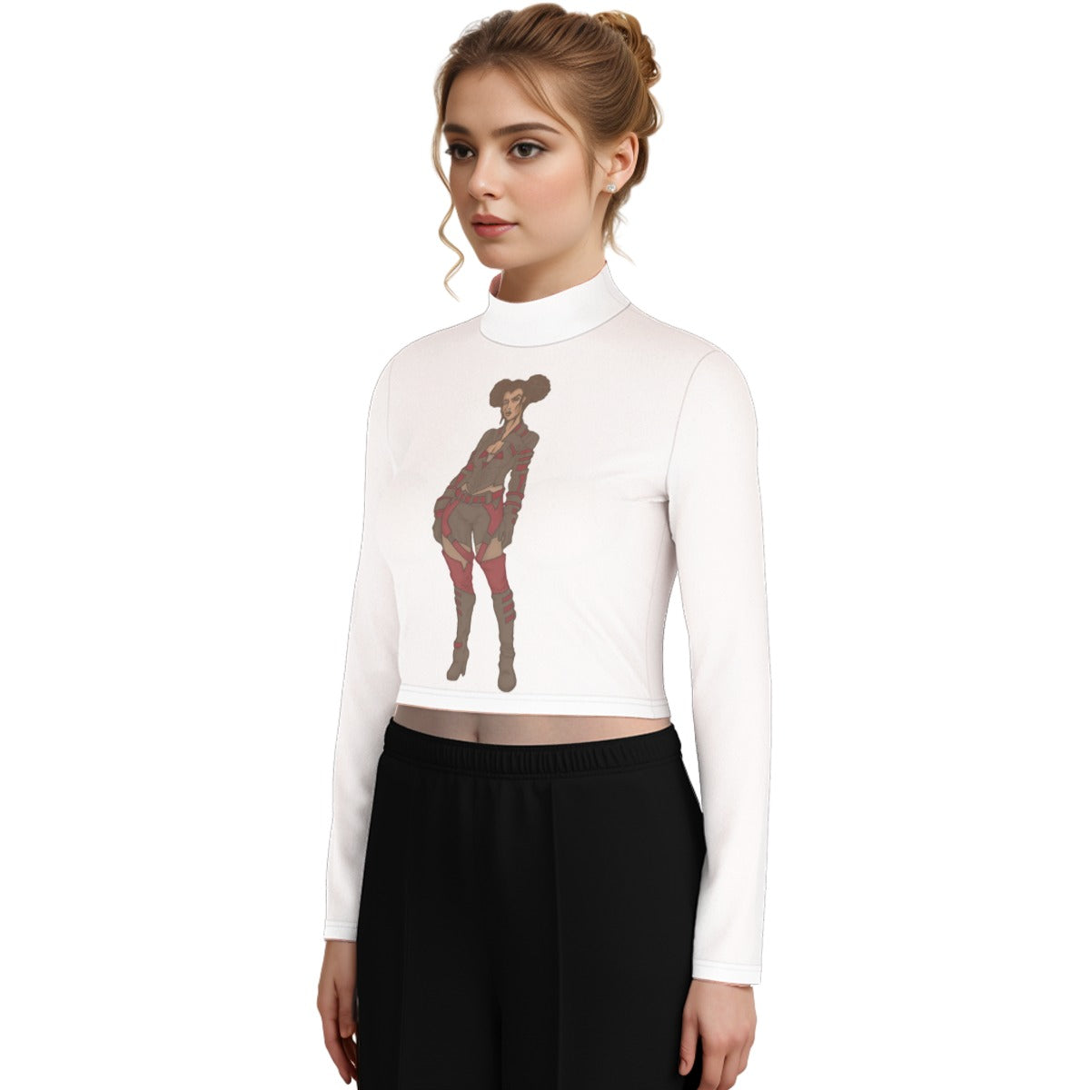 Eco-Friendly All-Over Print Women's Turtleneck T-shirt With Long Sleeve