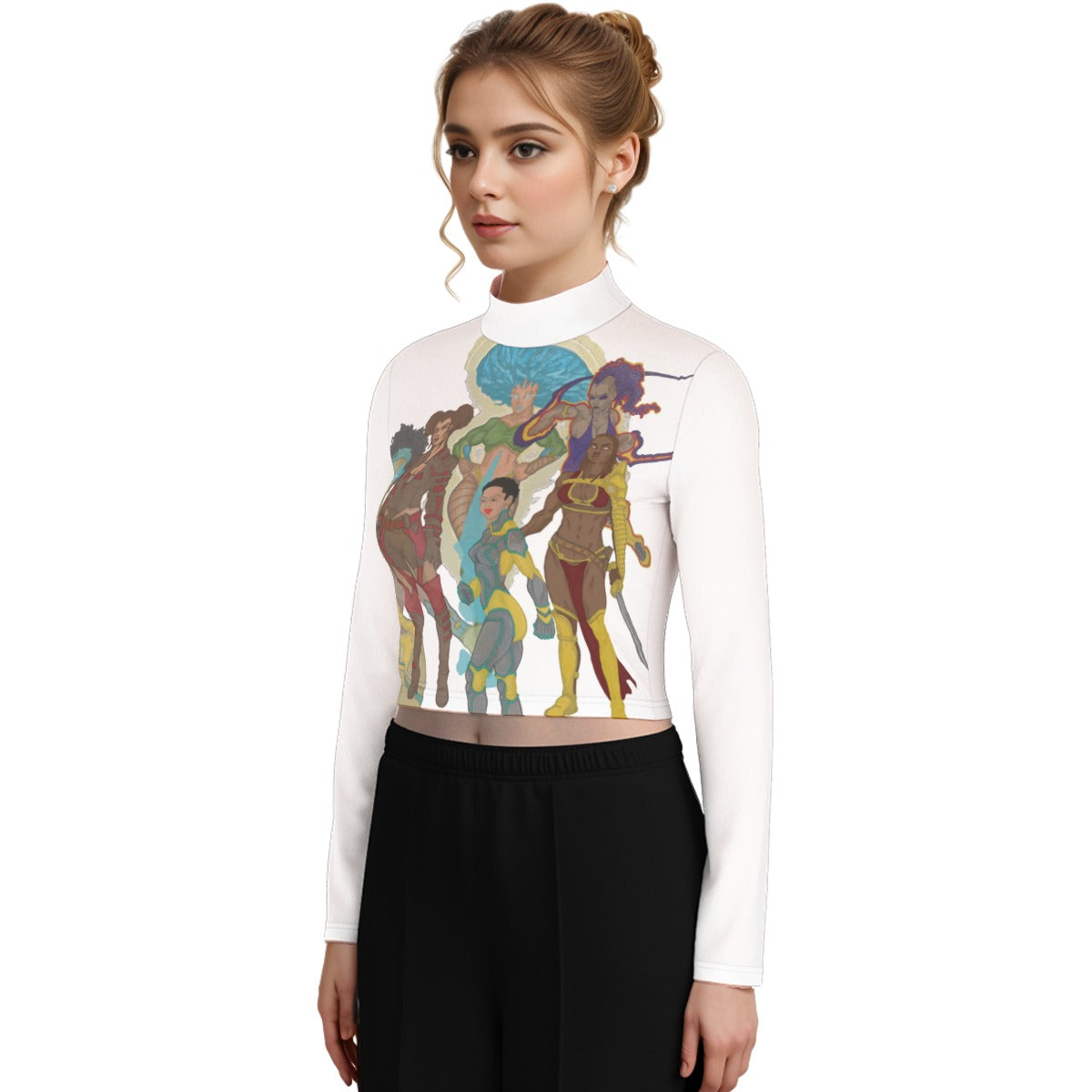 Eco-Friendly All-Over Print Women's Turtleneck T-shirt With Long Sleeve
