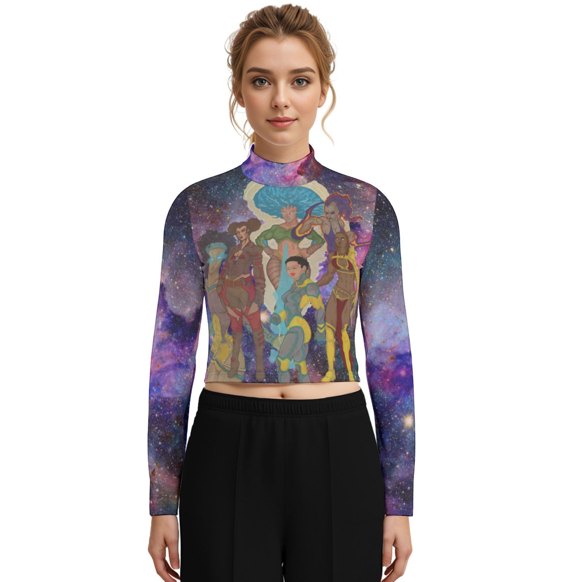 Eco-Friendly All-Over Print Women's Turtleneck T-shirt With Long Sleeve