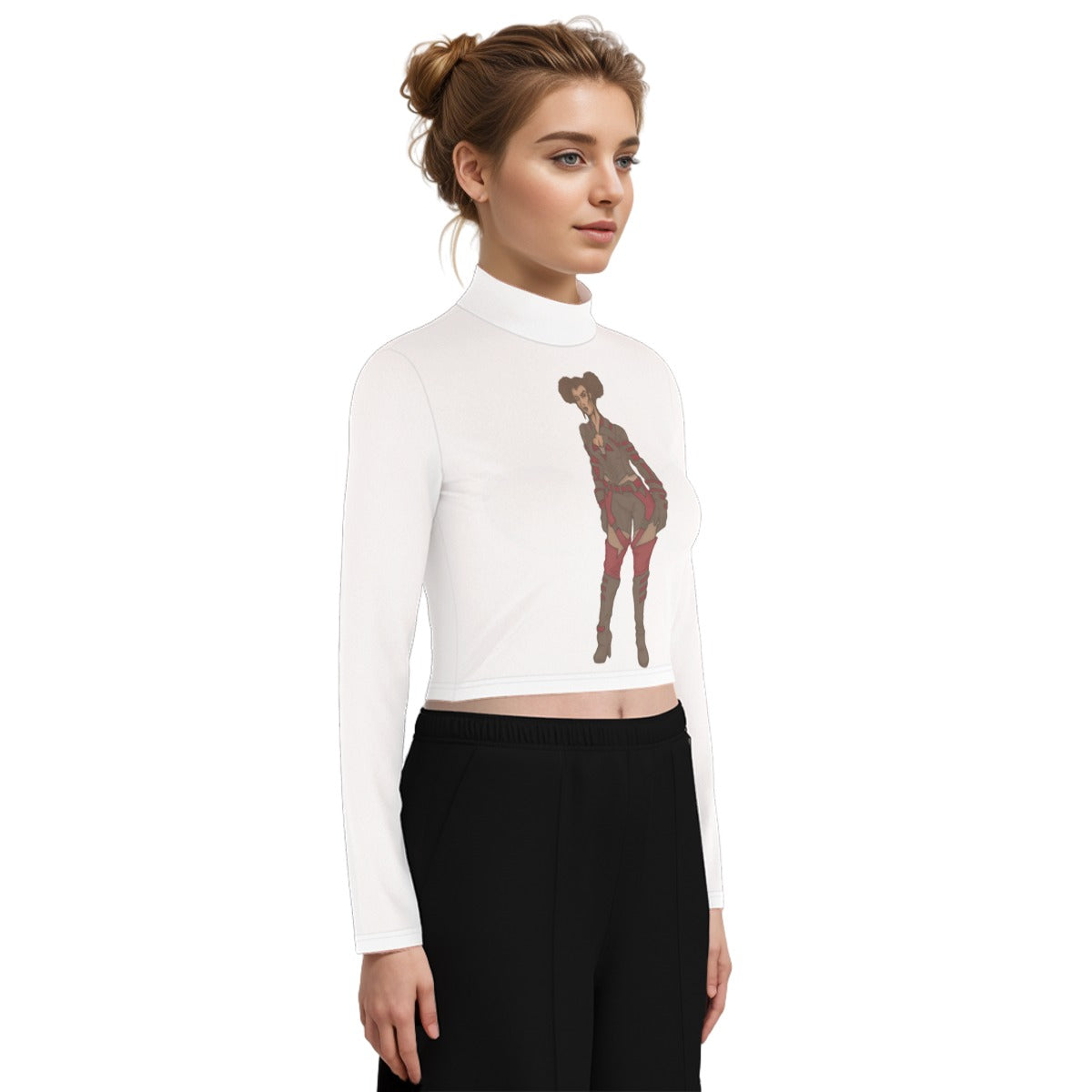 Eco-Friendly All-Over Print Women's Turtleneck T-shirt With Long Sleeve