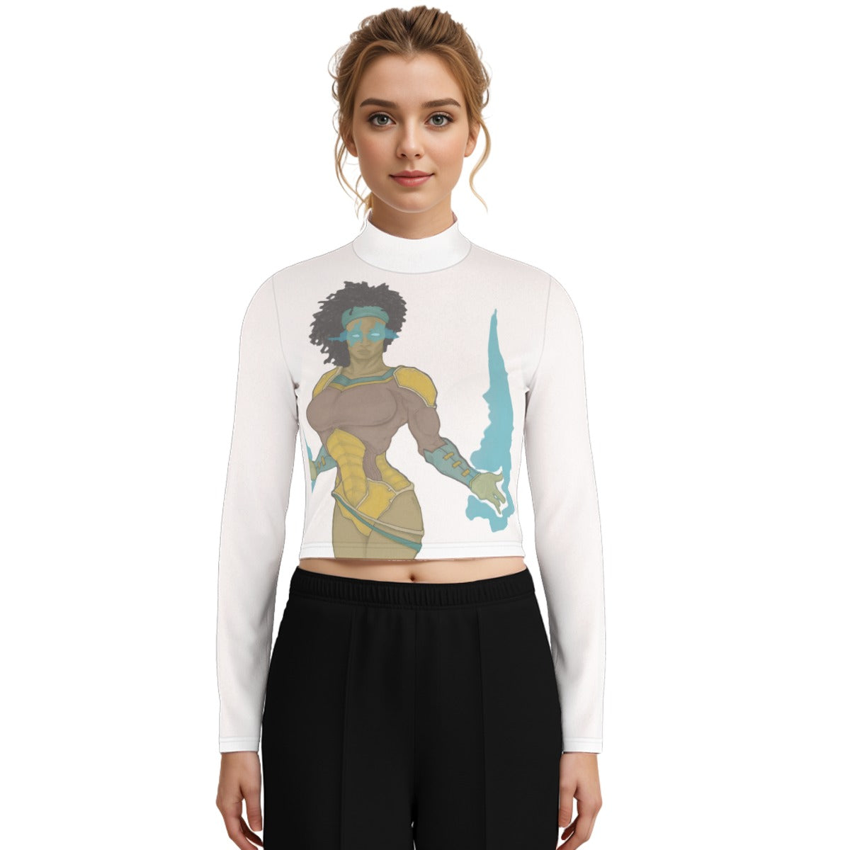 Eco-Friendly All-Over Print Women's Turtleneck T-shirt With Long Sleeve