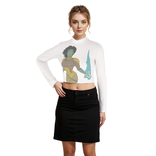 Eco-Friendly All-Over Print Women's Turtleneck T-shirt With Long Sleeve