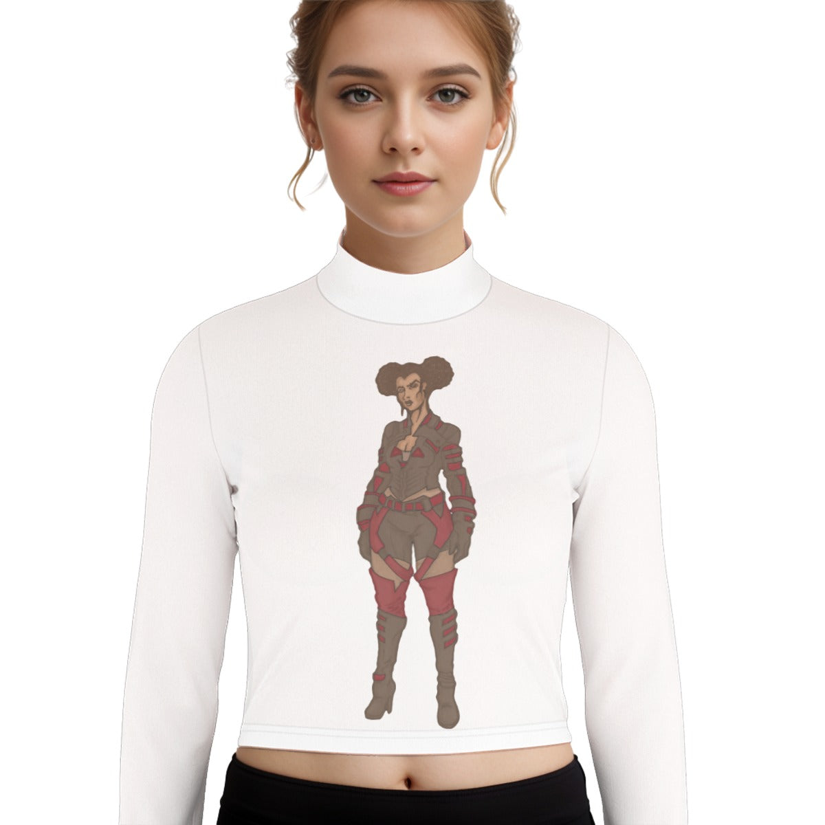 Eco-Friendly All-Over Print Women's Turtleneck T-shirt With Long Sleeve