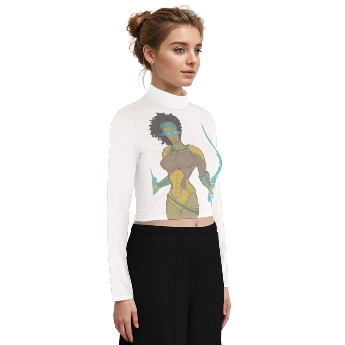 Eco-Friendly All-Over Print Women's Turtleneck T-shirt With Long Sleeve